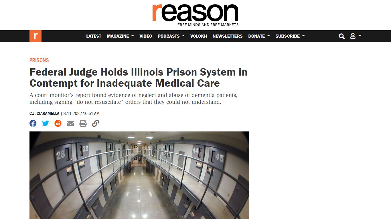 Federal Judge Holds Illinois Prison System in Contempt for Inadequate ...